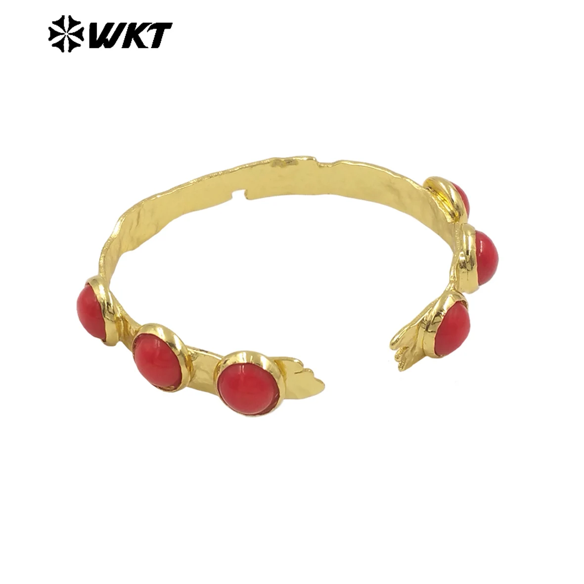 WT-MPB111   2024 New Red Coral Bracelet High End Handmade Craft With 18K Gold Plated Playful And Retro Style Bangle