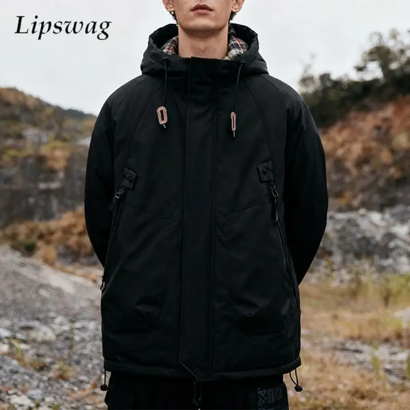 

Fall Winter Men's Hiking Jacket Coat Vintage Zipper Hooded Solid Color Outerwear Men Outdoor Casual Windproof Waterproof Jackets