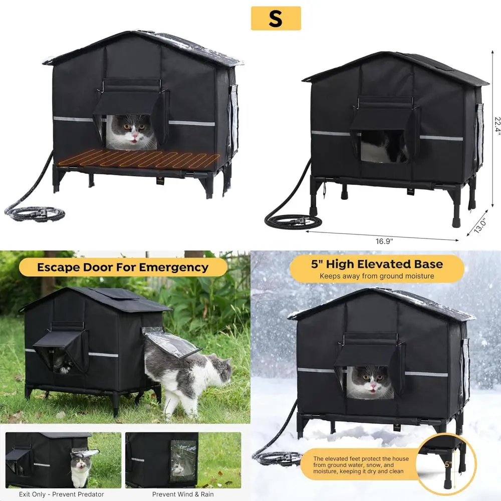 

Weatherproof Outdoor Insulated Cat Shelter for Stray Cats, Elevated Base, Waterproof, 16.9x13x22.4