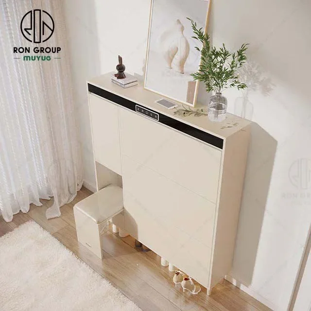 الجملة رخيصة الثمن شقة ذكي خشبي مكافحة سقوط تخزين الأحذية الرف المنزل خزانة الأحذية الذكية مع البراز