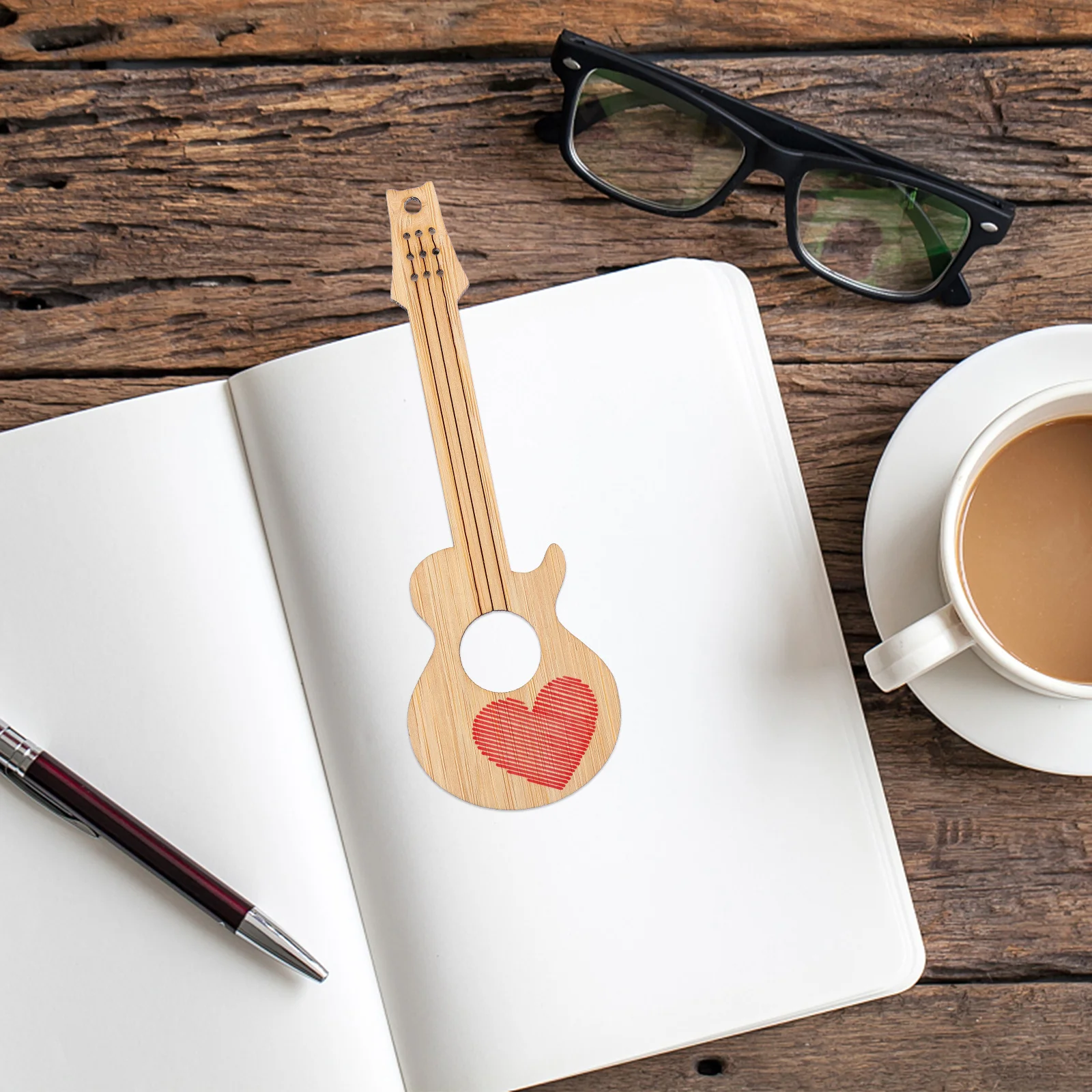

6Pcs DIY Bamboo Bookmarks Guitar Design Blank Hanging Tags Pendant Student Stationery Book Page Marker DIY Blank Bookmarks