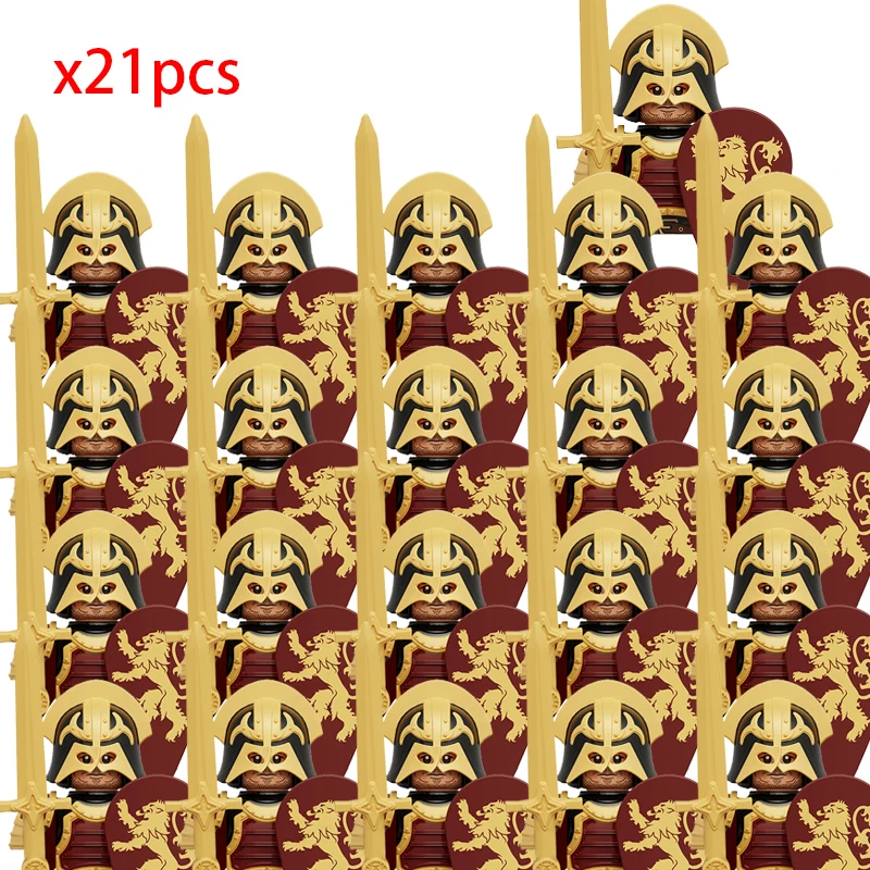 11pcs Medieval Lannisters House Casterly Rock Figures Warrior Armored Soldiers Weapons Helmet Blocks Bricks Toys for children