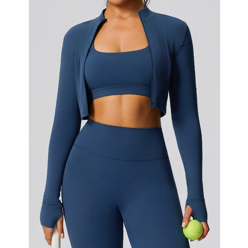 

Осенне-зимняя женская куртка для йоги на молнии, уличная куртка для бега с длинными рукавами, куртка для фитнеса, быстросохнущая спортивная одежда для йоги 2025