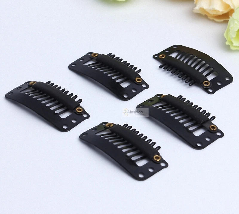 50pcs Black hair snap clips for extensions U Shape weave toupee wig 9 teeth clips styling tools