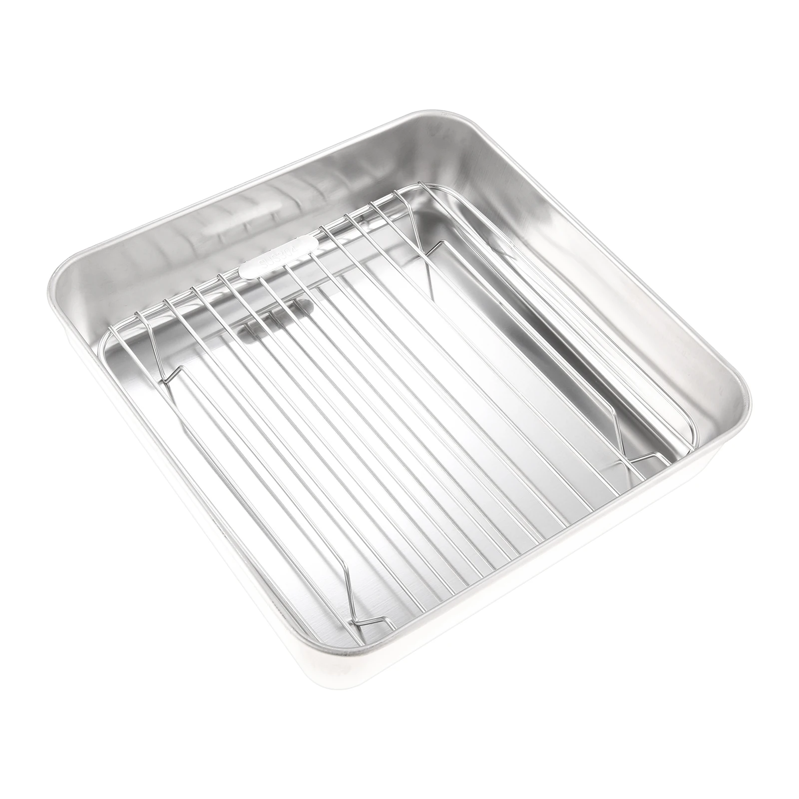 1Set Stainless Steel Airfryer Casserole Dish For Cakes Roasts Lasagna Meat Vegetables Non-Stick Surface Easy Cleaning 21x21x5cm