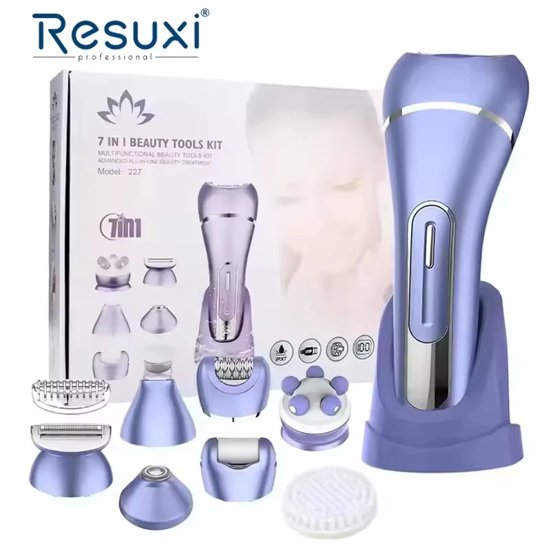 

7 in 1 Multifunctional Lady Epilator Hair Removal Massage Wet Dry Shave Bikini Leg Underarm USB Charging Waterproof Grooming Kit