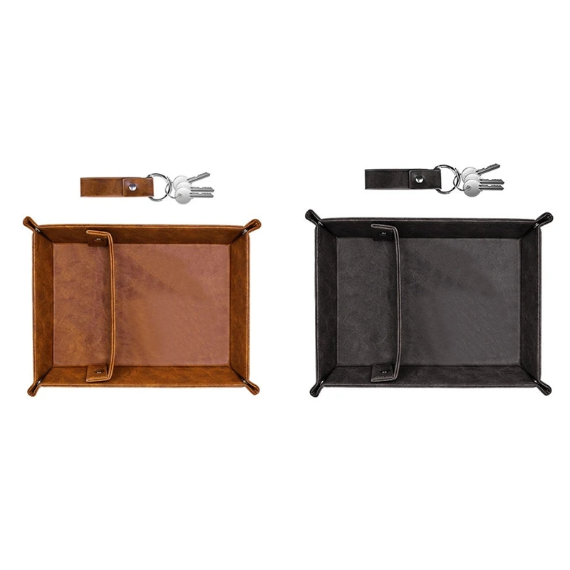 PU Leather Valet Tray For Men - Nightstand Organizer With Dividers, Ideal For Desk, Bathroom & Bedside Storage