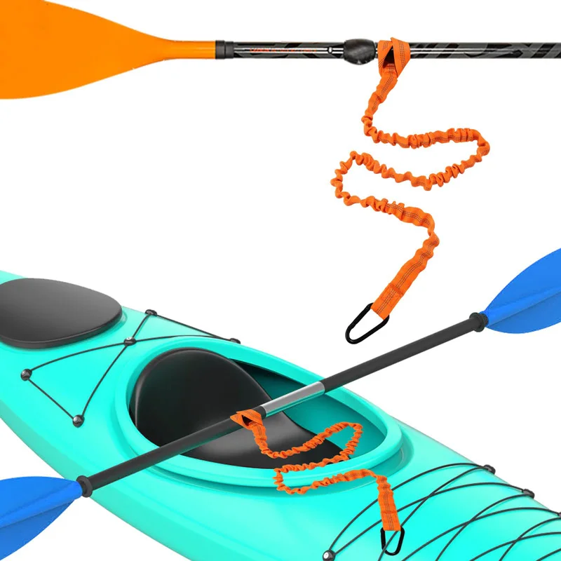 Elastic Kayak Paddle Leash Prevent Loss of Oars,Adjustable With Safety Hook Pole Coiled Lanyard Cord Tie Rope Boat Accessories