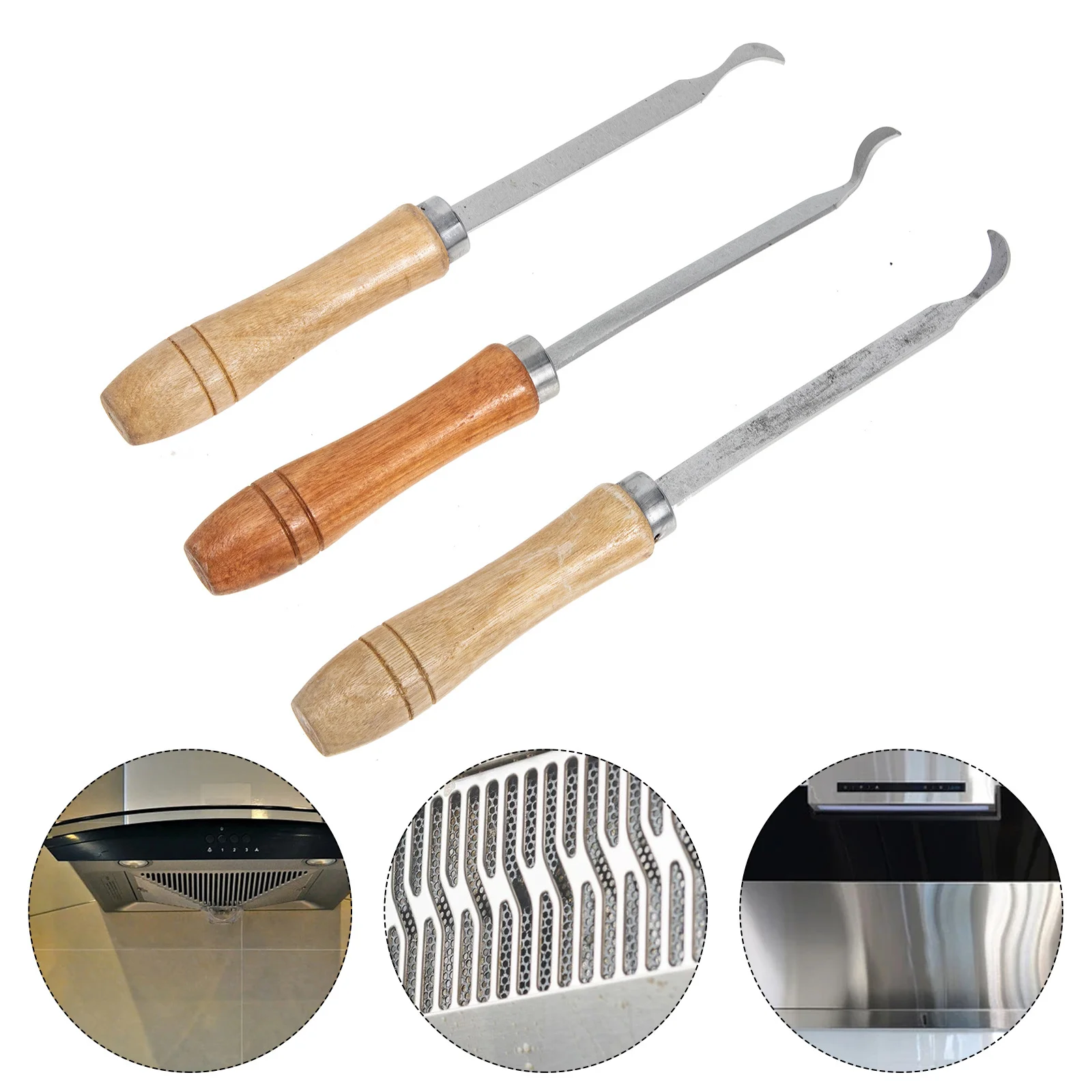 

3pcs Cleaning Tool Set Stainless Steel Wood Handle Range Hood Wind Wheel Scraper Kitchen Decontamination Tool Home Supply