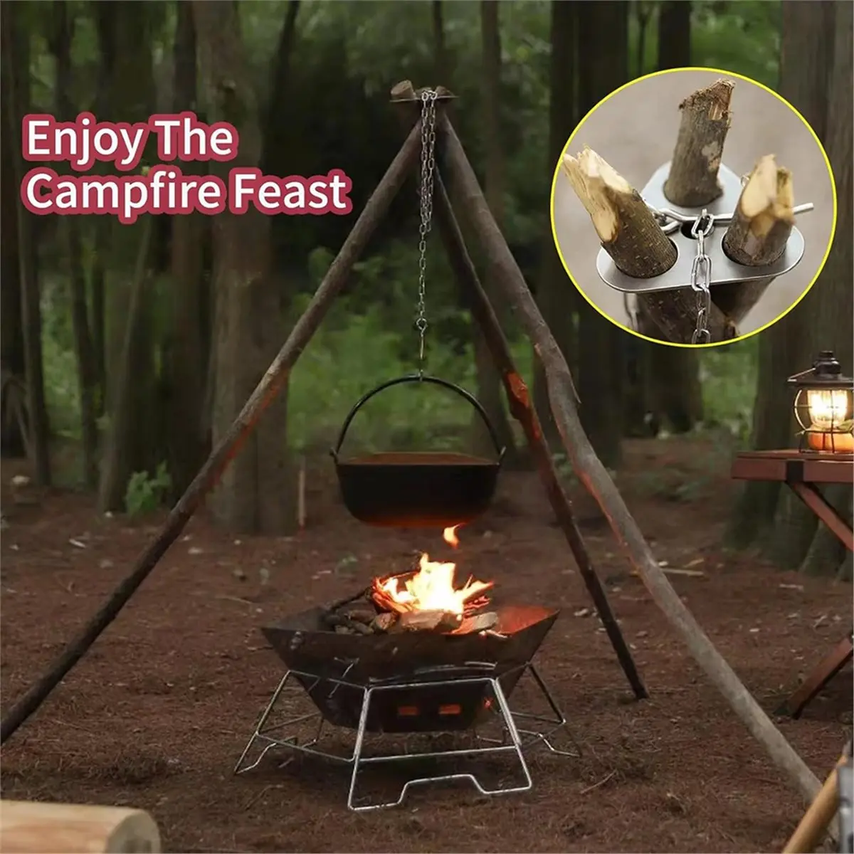 PHONE&GEAR 4 Set of Universal Camp Tripod for Cooking,A Set Campfire Tripod,Made of Stainless Steel Idea for Essential Camp Gea