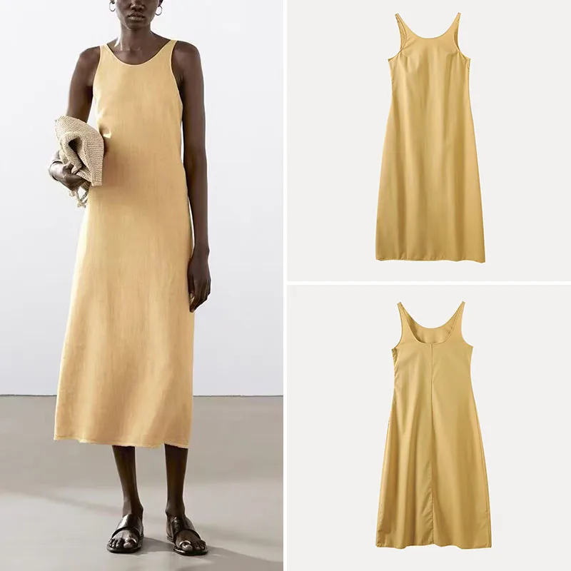 

Fashionable Backless Strap Dress Women's Summer New Style Simple Design Holiday Atmosphere Polyester Fiber Soft Index All Sea...