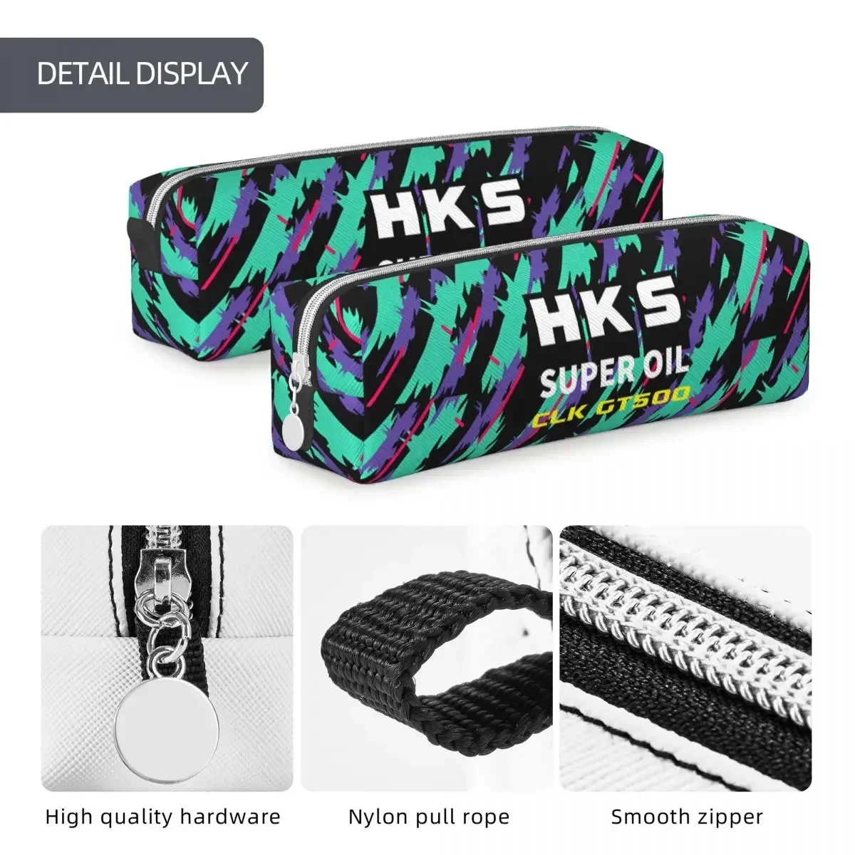 HKS Advan JDM Pencil Case Fashion Drift Car Pen Box Bag for Student Large Storage Office Zipper Pencilcases