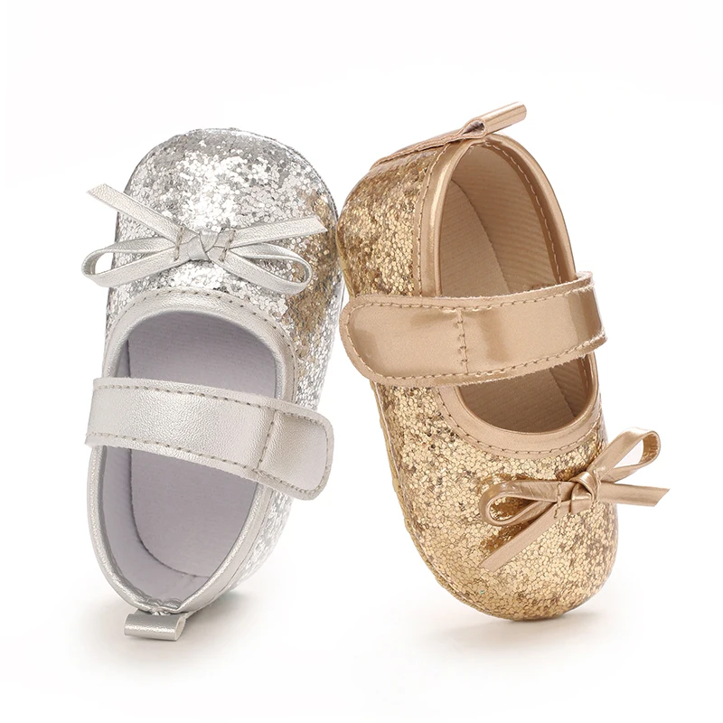 

Sweet Girl Bow Decoration Princess Flat Shoes With Non Slip Fabric Sole Walking 0-18M Newborn Baby Crib Dress