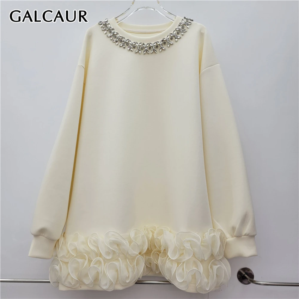 

GALCAUR однотонный свитер с грибком, женский свободный уличный дизайн с круглым вырезом и длинными рукавами, женские свитера, новая мода