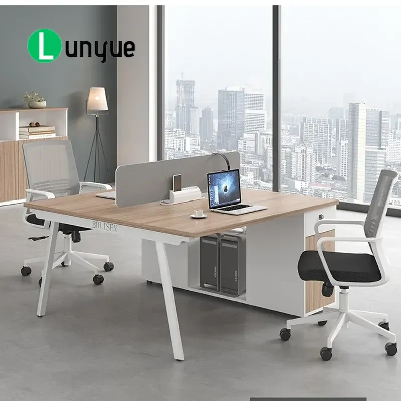 Modern Staff Office Desk and Chair Combo Log Color Computer Workstation with Screen Partition for Office Furniture Simple