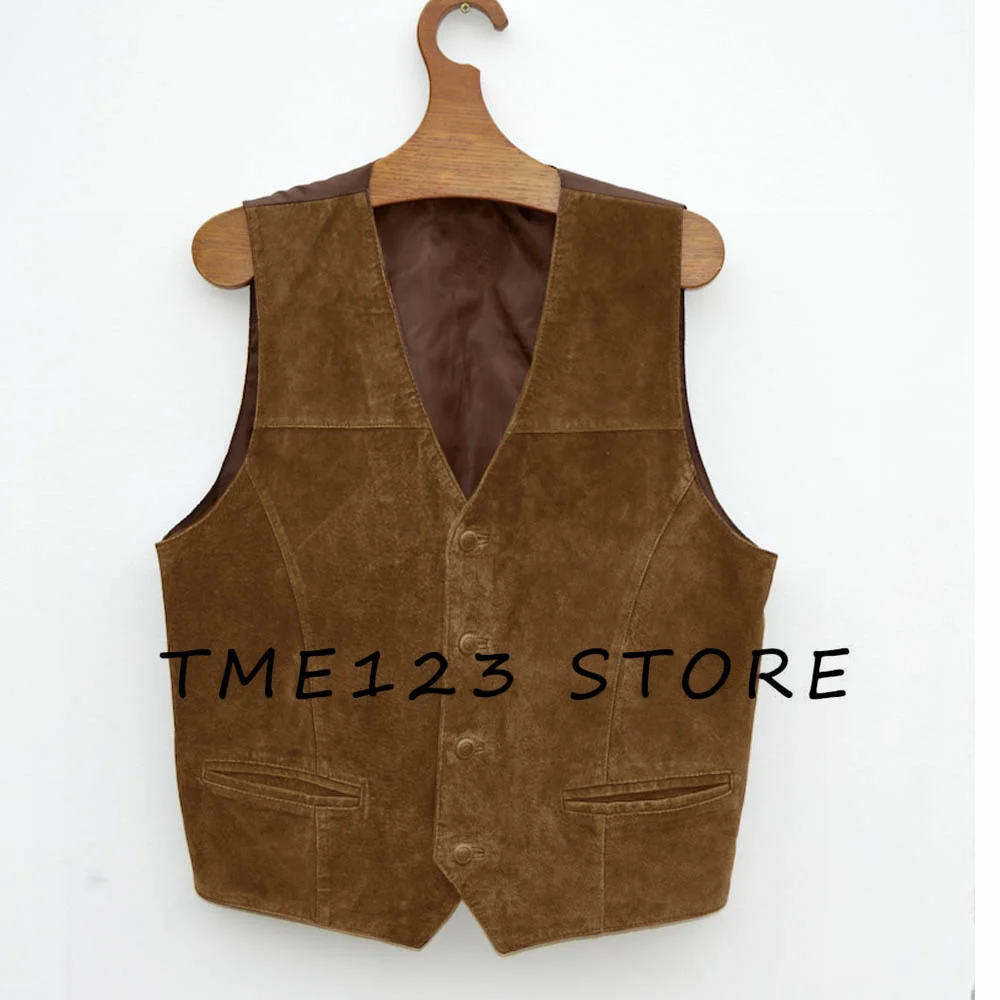 Formal Man Jackets Men\'s Suede Casual V-Neck Single Breasted Vest Male Clothes Steampunk Wang Cufflinks Elegant Suits Vests Suit