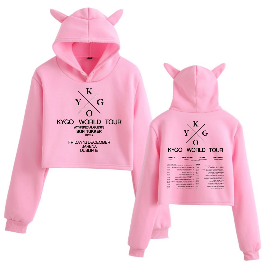 Kygo World Tour 2024 Katzen ohren Langarm regelmäßige Musikfans Geschenk druck Mädchen Mode Hoodie