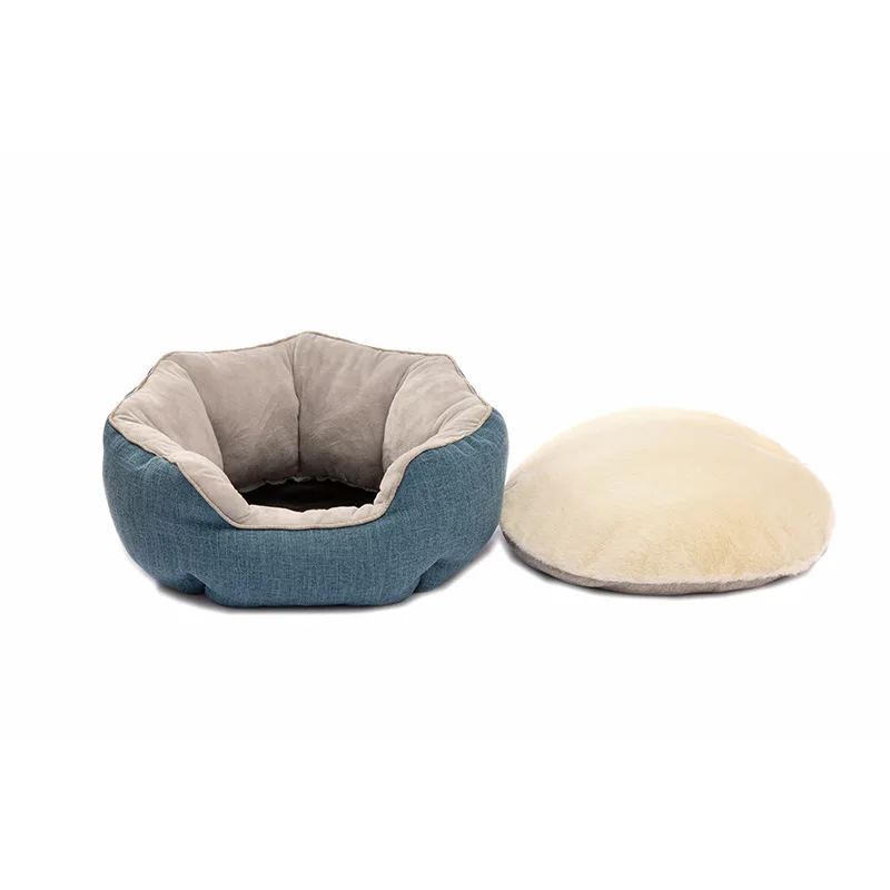 Pet Bed Warm Winter Bed Dog Cat Bed Soft Wool Point Design Pet Nest With Removable Mats Octagonal Shape Kennel Cat Dog Sofa Bed