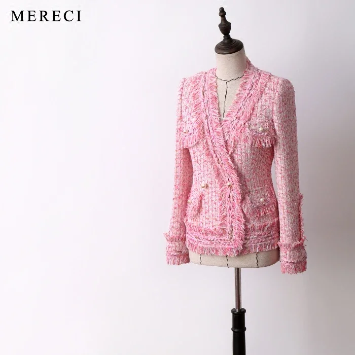 New  lay his section in   style and delicate pearl fish powder mei red weave sweet wind coat