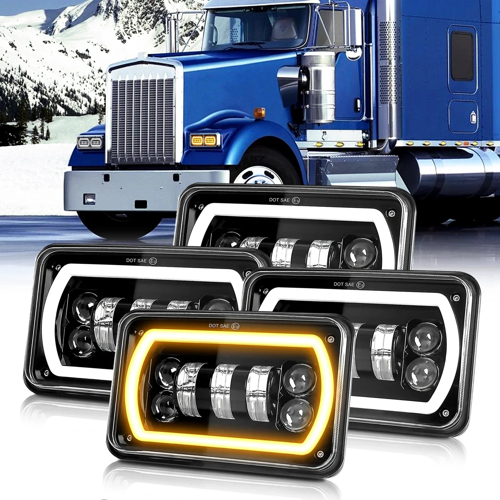 HAOLIDE 4X6 Inch Square LED Headlight Hi/Lo Beam for Wrangler Peterbilt Truck Buick Electra12V 24V  Accessories off-road use
