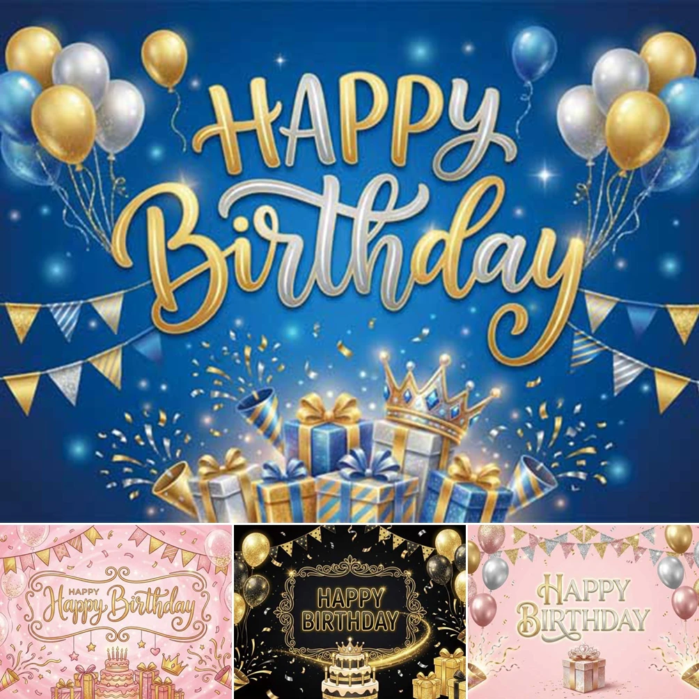 

MOON.QG Blue Gold Birthday Gifts Balloon Banner Photographic Background Backdrop Newborn Photocall Birthday Photo Wall Booth