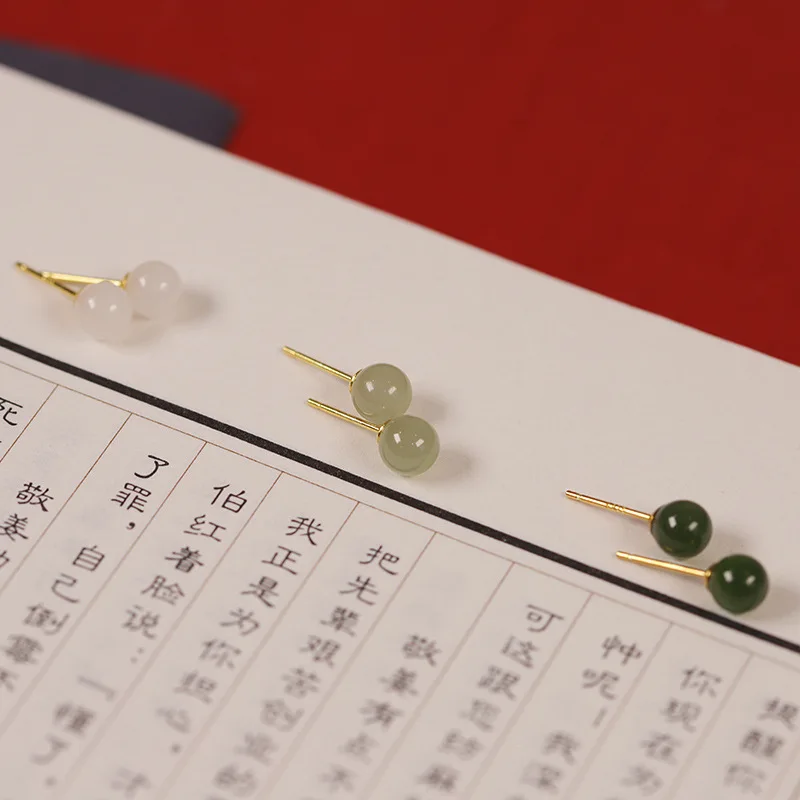 

Real Shot, стерлинговое серебро S925, натуральный гэтянь, зеленый нефрит, простые универсальные маленькие высококачественные серьги, новые