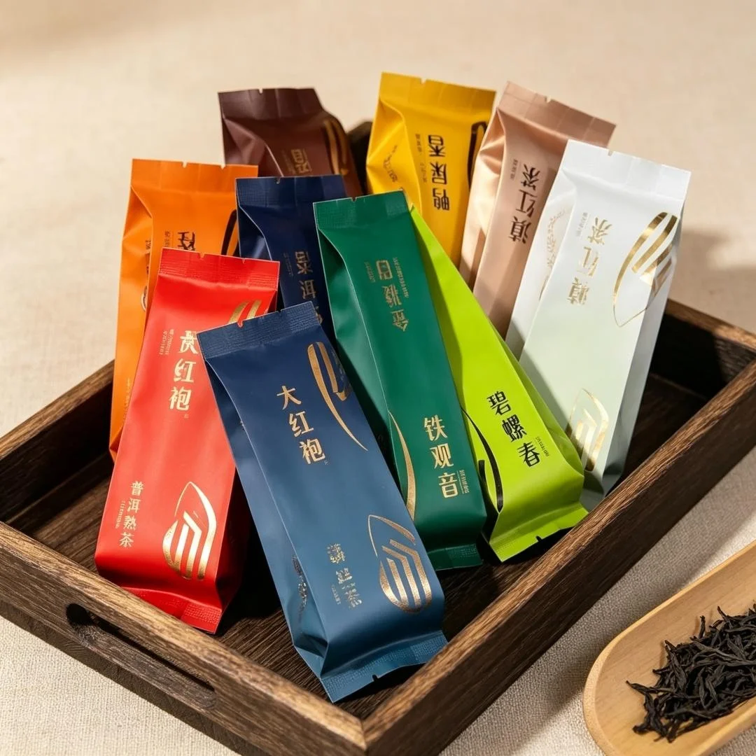 16pcs Various Famous Tea Set Colorful Bag Blacktea Green Oolong Jasmine Flower Aluminum Foil Bag Customizable Word Packaging Bag