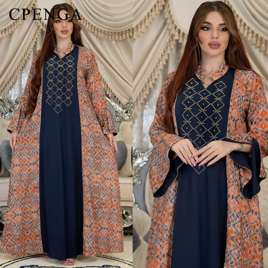 

Middle East Muslim Dress for Women Eid Arab Femme Evening Party Jalabiya Clothing Islam Morocan Kaftan Robe Tukey Diamond Gown