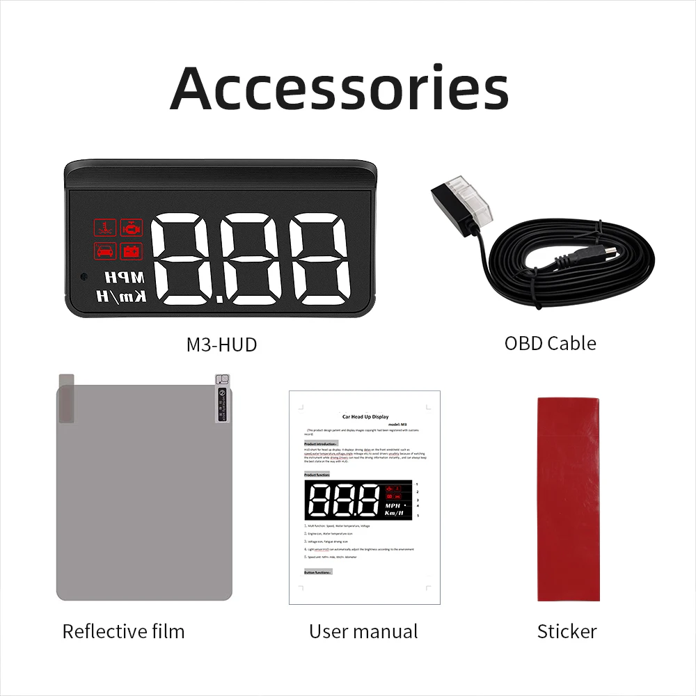 Car OBD Head Up Display M3 Digital MPH KMH Speedometer Water Temperature Voltage Mileage Auto Speed Meter Windshield Projector