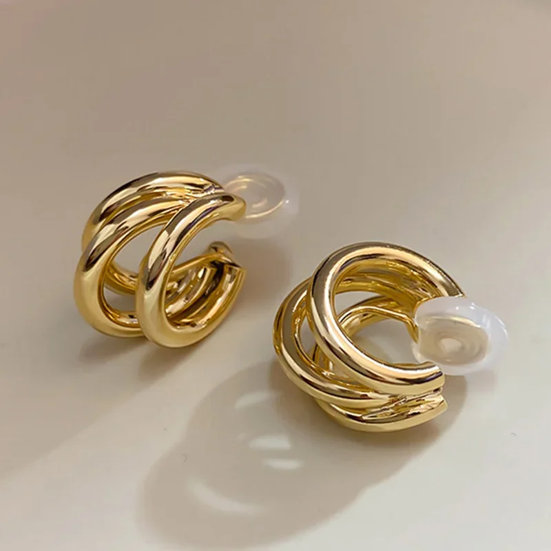 1 Pair of Clip Female Earrings Without Earhole Earrings Temperament Circle Earrings