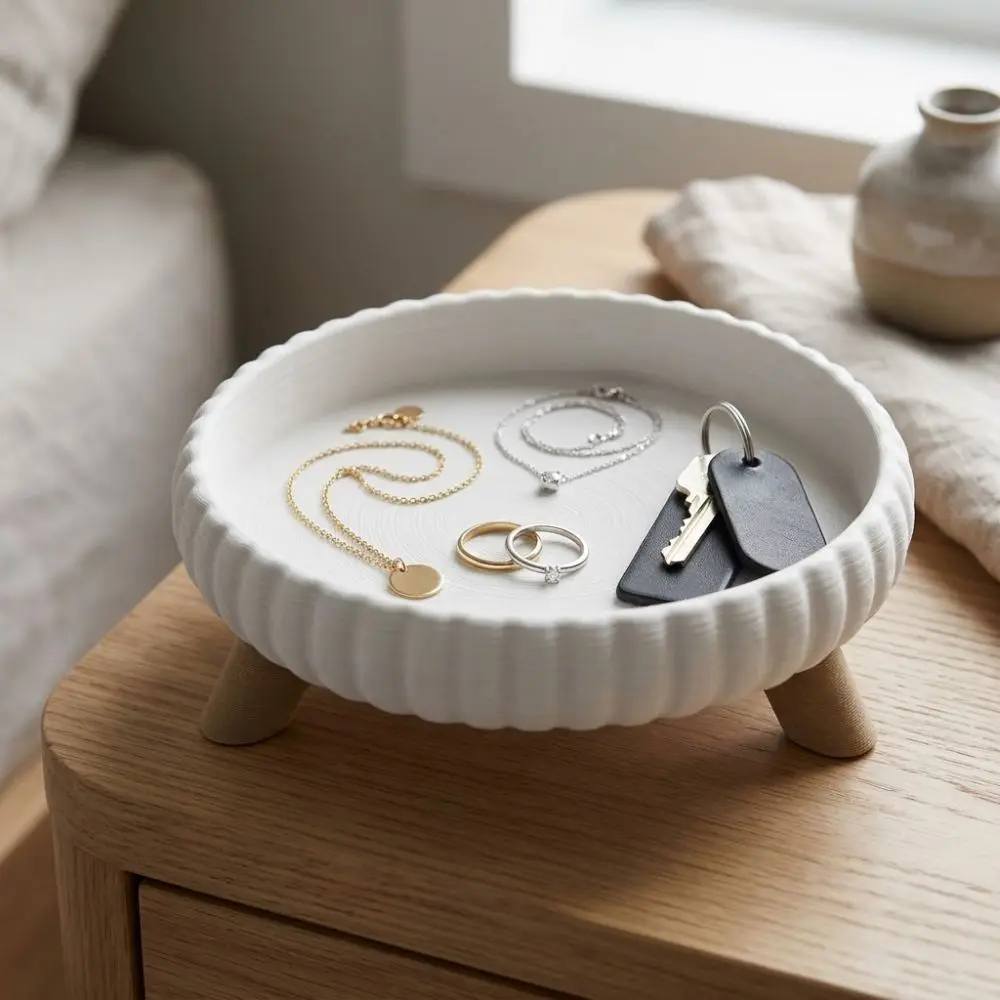 3D-Printed Three-Legged Storage Tray Round Minimalist Style Sundries Storage Dish Plastic Artistic Desk Decorative Plate