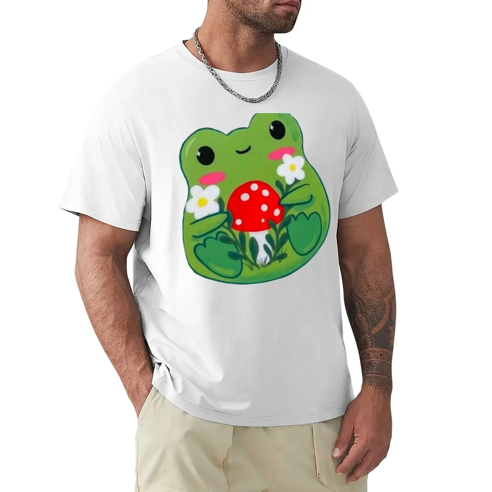 Cute Frog with mushroom in hand, Cute garden Frog, Cute Frog with Fowers and Mushrooms T-Shirt