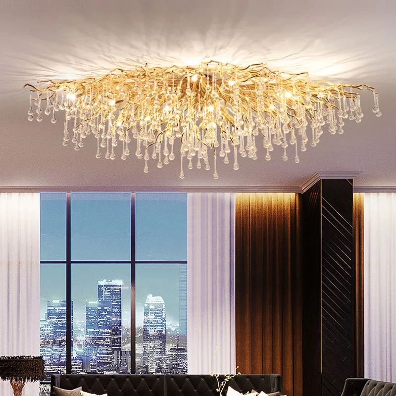 Imagem -03 - Luz de Cristal Luxo Ramo Lâmpada do Teto Pós-moderna Luxo Sala Estar Jantar Quarto Dourado Designer Criativo Lâmpada Ramo