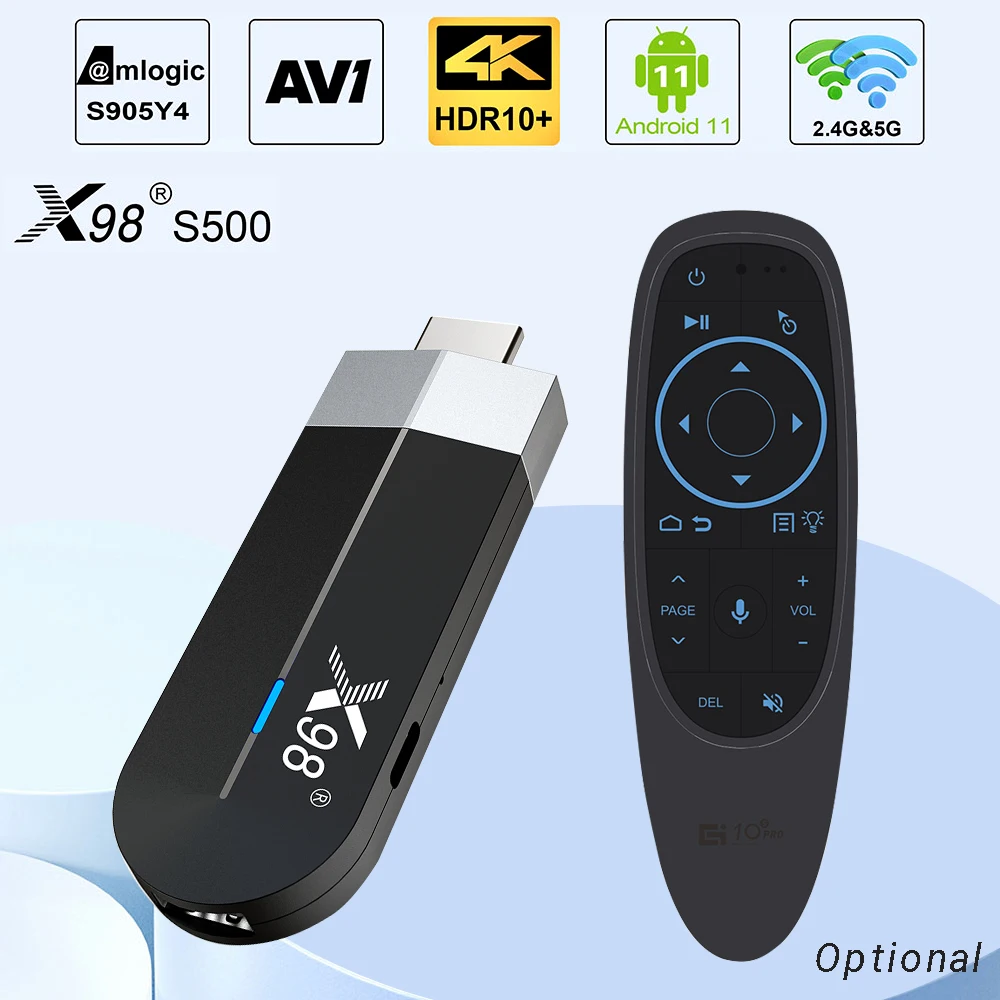 Android 11.0 X98 S500 Smart TV Box Amlogic S905Y4 2.4G/5G WiFi 4K H.265 HEVC BT Set Top Box Media Player Mini TV Stick X98S500