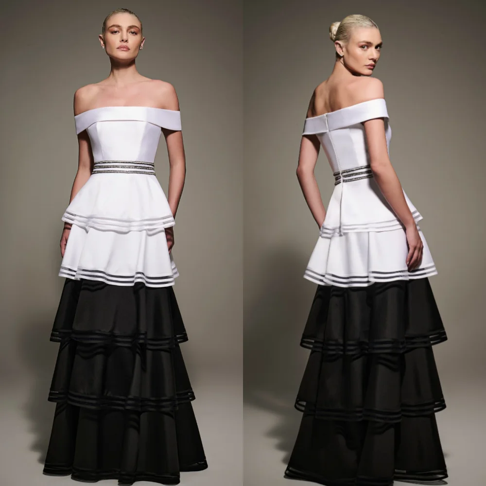 

Customized High Quality Elegant Pleat Draped Tiered A-line Off-the-shoulder Long Dresses Bespoke Occasion Dresses Formal