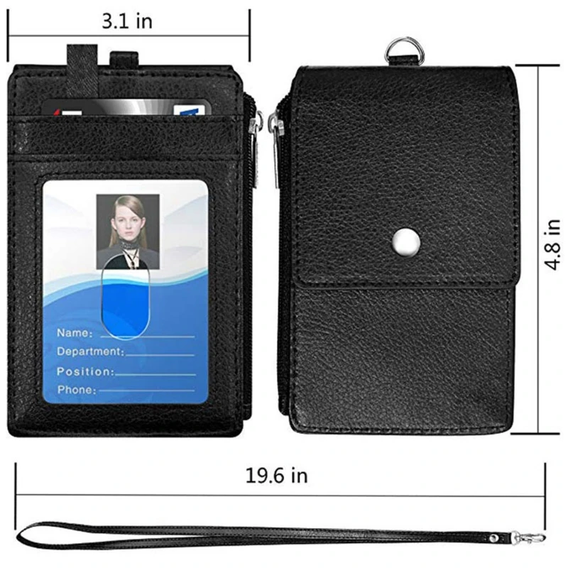 Badge Holder with Zipper ID Card Holder Wallet with Neck Lanyard RFID Blocking X7YA