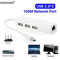 4 in 1 USB Type C to RJ45 Lan Network Card USB2.0 Ethernet Card Hub Splitter Adapter 10GBit/s for Laptop PC Driver Free