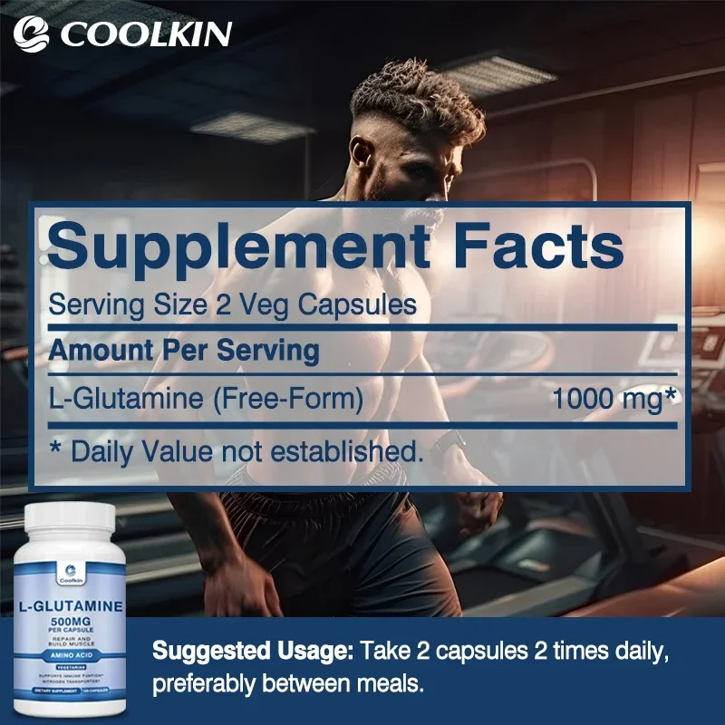 L-Glutamine 500mg - Support Workout Muscle Recovery, Promotes Gut and Digestion Health, Improve Brain Function, Enhance Immunity