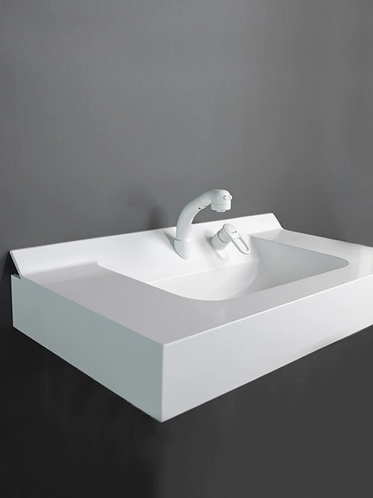 Integrated basin inclined basin Japanese simple white sink bathroom cabinet artificial stone