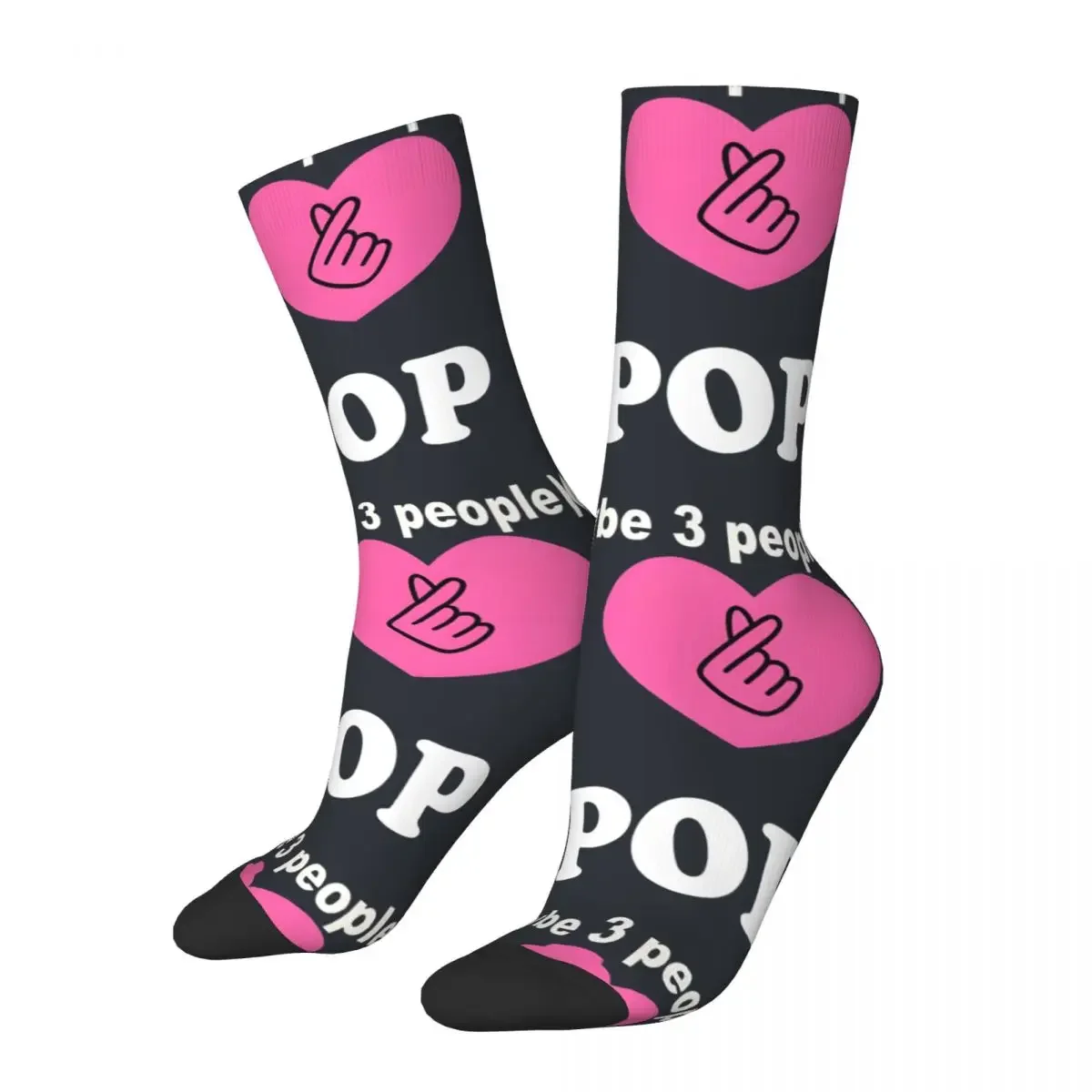 Funny Happy Korean K-Pop Snap Finger Heart Hand I Love You Kpop Music Men's Socks Kpop Casual Crew Crazy Sock Gift Printed