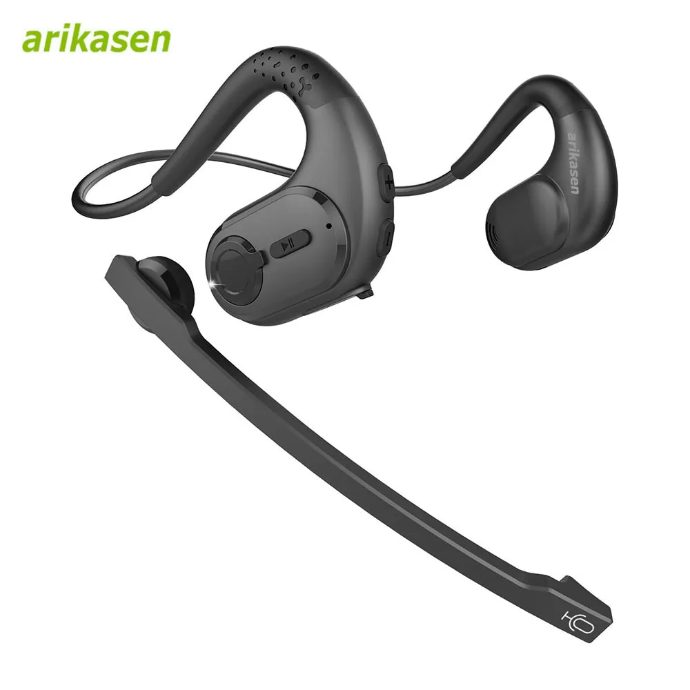 Bluetooth 5.3 Headset with Detachable Microphone DSP Noise Cancelling Open Ear Comfort Wireless Headset 12H for Phone PC Laptop