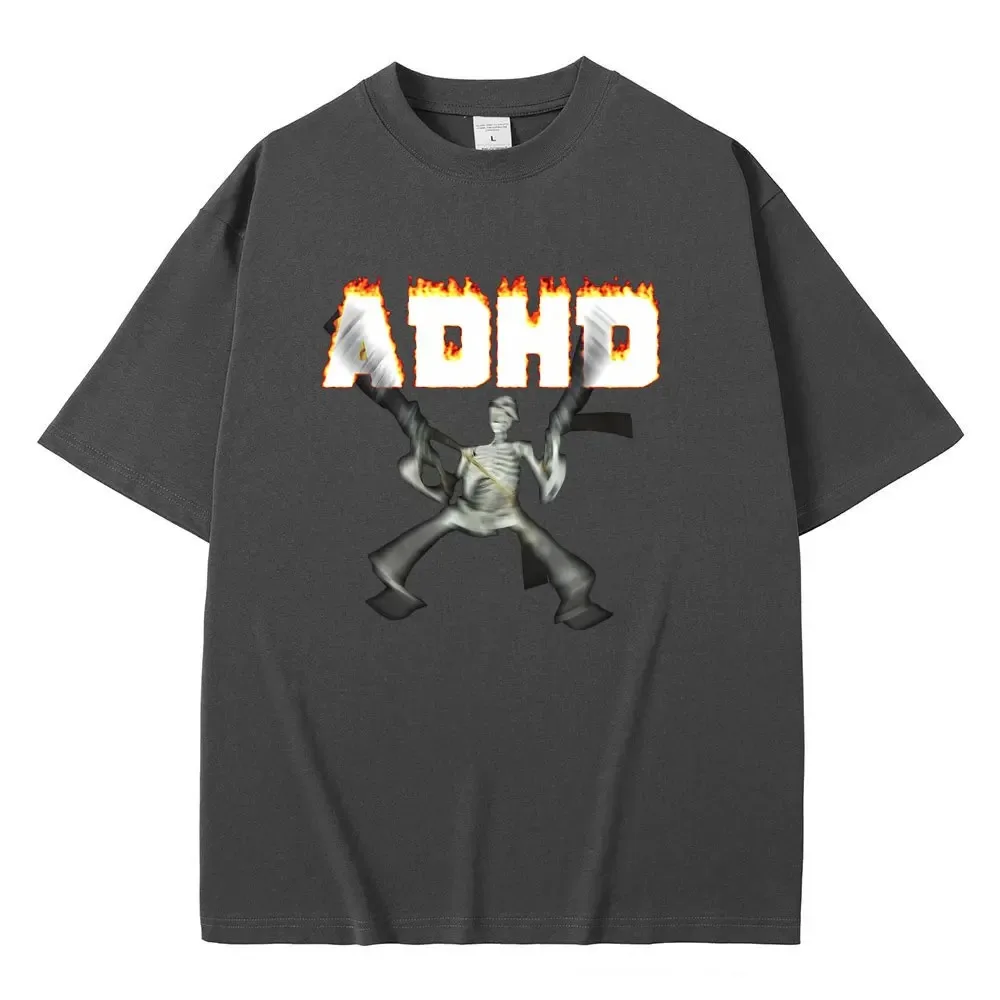 Adhd Skeleton Funny Meme T Shirt Humor Horror Skull Graphic Tshirt Men Fashion Brand Tees Male Hip Hop Vintage Oversize T-shirts