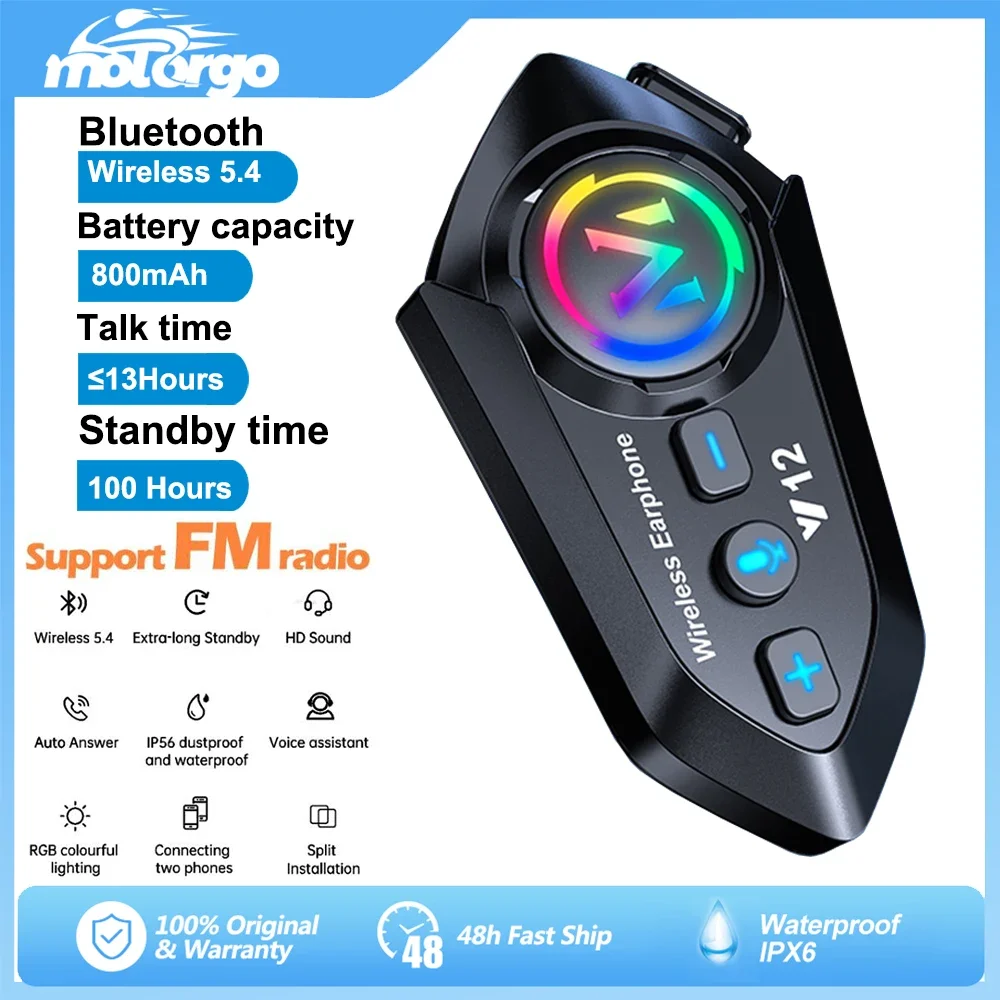 Bluetooth 5.4 Helm-Headset Kabelloses Freisprechsystem Motorrad Wasserdichter Kopfhörer MP3-Musikplayer Lautsprecher für Motorräder