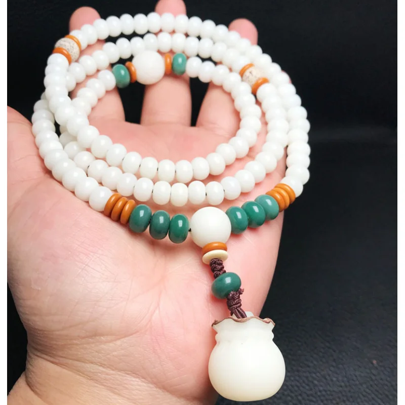 Factory Supply Original Natural White Jade Bodhi Root108Bracelet Necklace Yin Leather Green Bodhi Money Bag Pendant