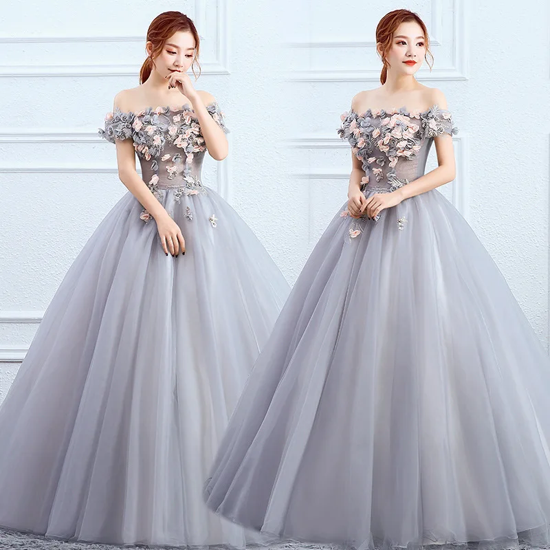 2024 New Women's Long Style Colored Yarn Embroidered Waist Tie Bridal Banquet Business Host Evening Dress Fluffy Skirt