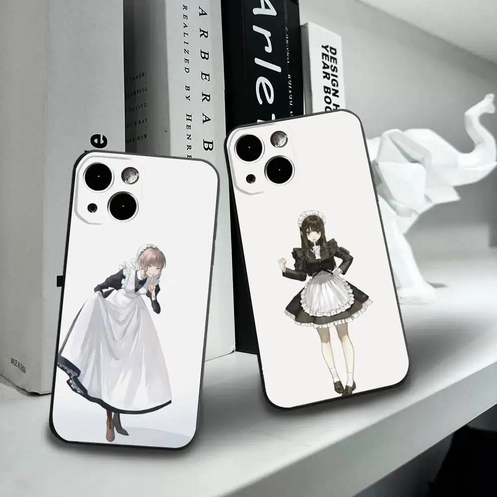 

Maid Cartoon Phone Case For iPhone16,15,14,13,12 Mini 11 Pro XR,X,XS,MAX 7,8 Plus Silicone Cover Soft Black