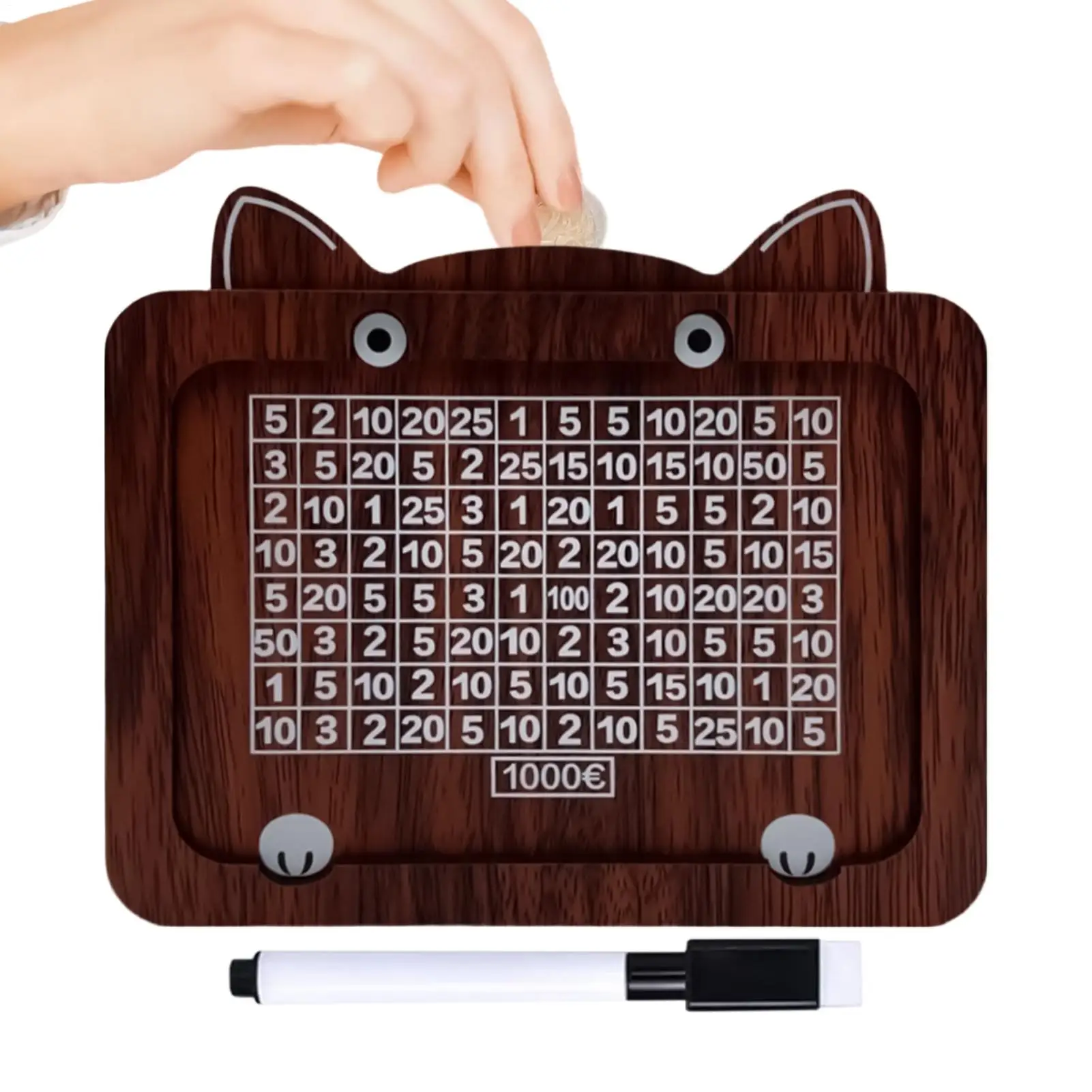Cash wooden savings box Money Challenge Box Retro Cat Theme Cute Saving Challenge Coin Bank Wooden cat Bank Money Vault Savings