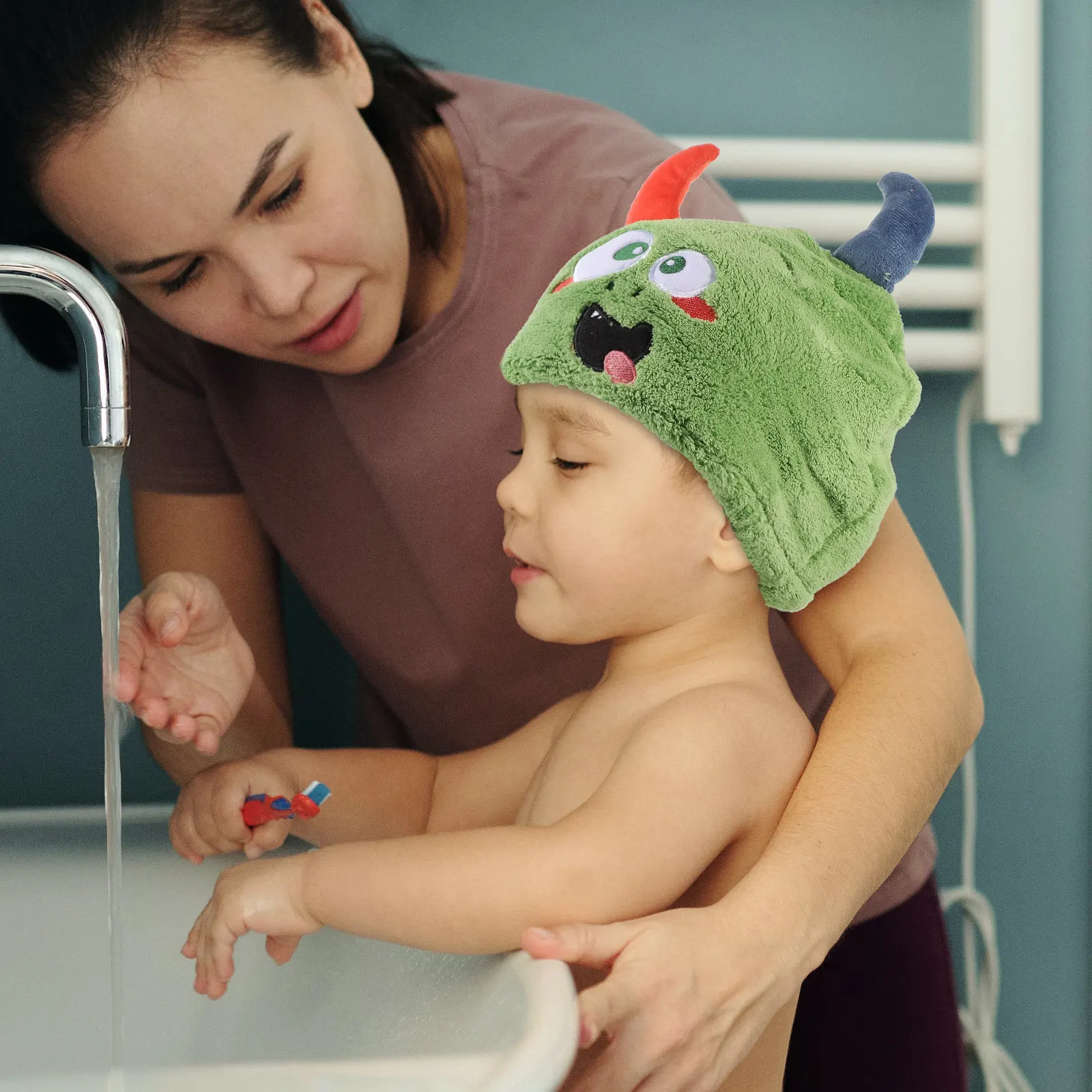 

Absorbent Hat Cartoon Olive Green Thick Towel Wrap Shower Drying Hat Cap Hair Wrap Towels Head Towel Hair Turban Dry