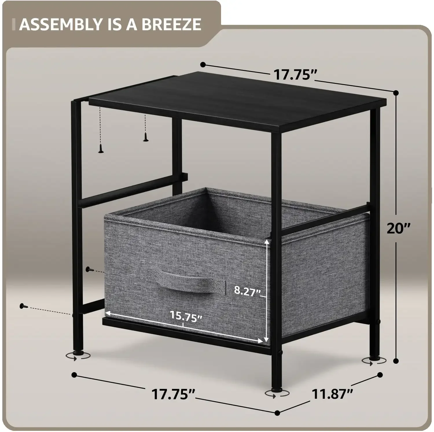 Classic Nightstand with 2 Drawers, Black