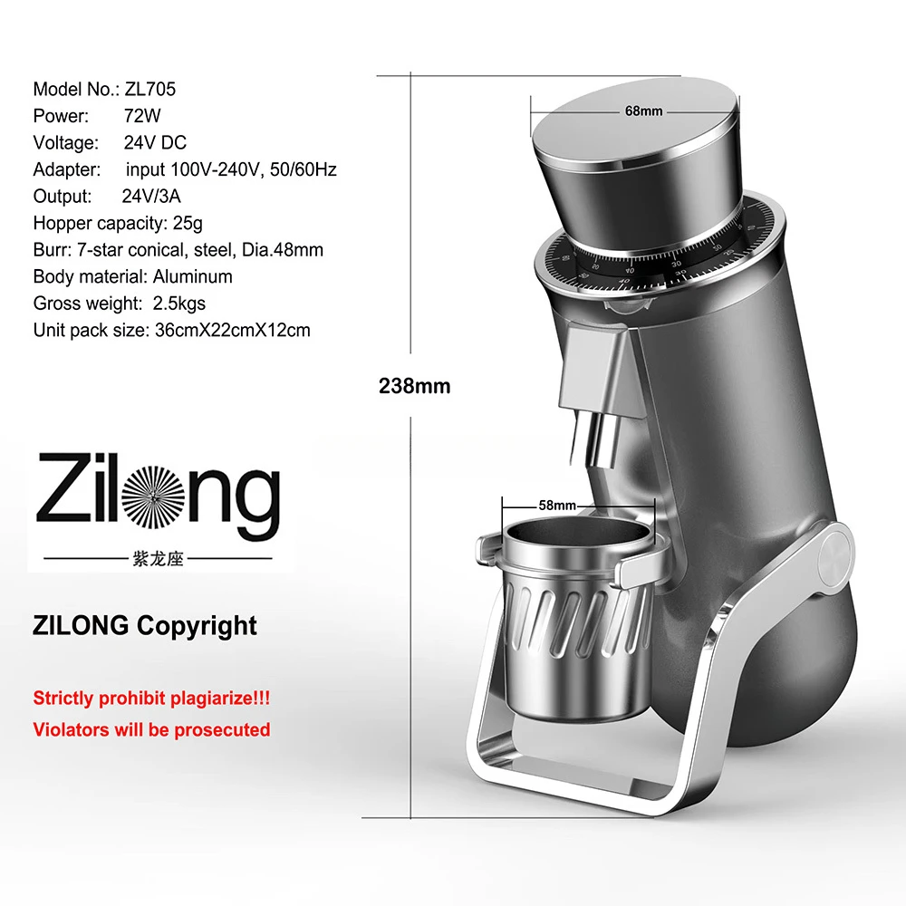 ZILONG Professional Handheld Stainless Steel Blade Electric Coffee Grinder Portable Espresso Bean Grinder for Outdoor Hotel Use